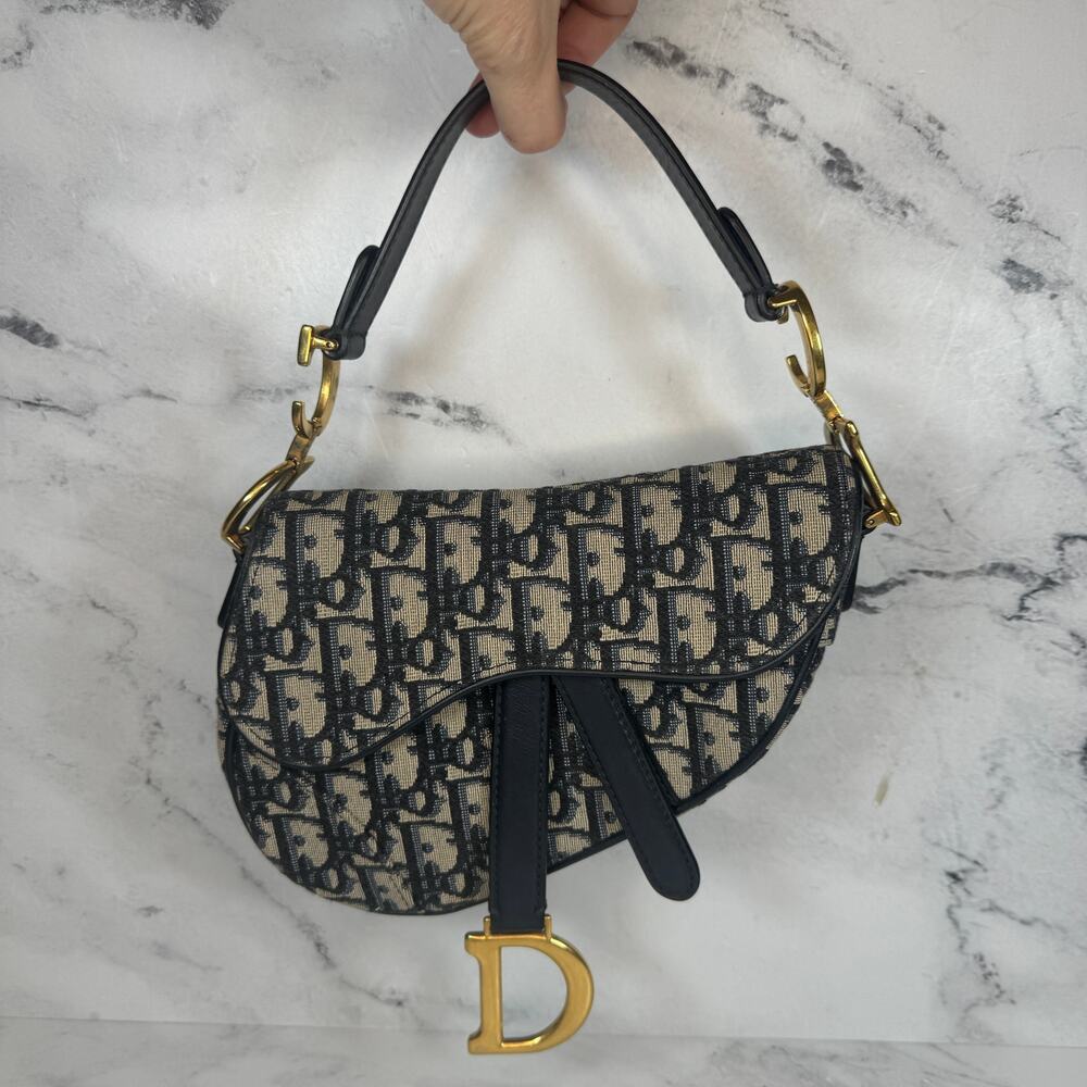 Christian Dior Mini Saddle Bag Vintage Trotter Blue Shoulder Purse Oblique CD - Picture 4 of 16
